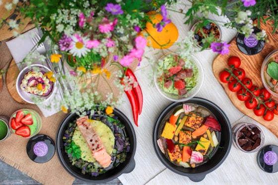 Colourful grain bowl with roasted vegetables